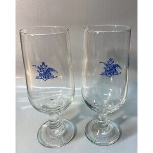Vintage 1970s Anheuser Busch Budweiser Beer  Pedestal Glass Lot Of 2 Minty Rare